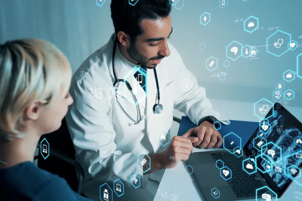 Diagnóstico asistido por IA médica en consulta clínica